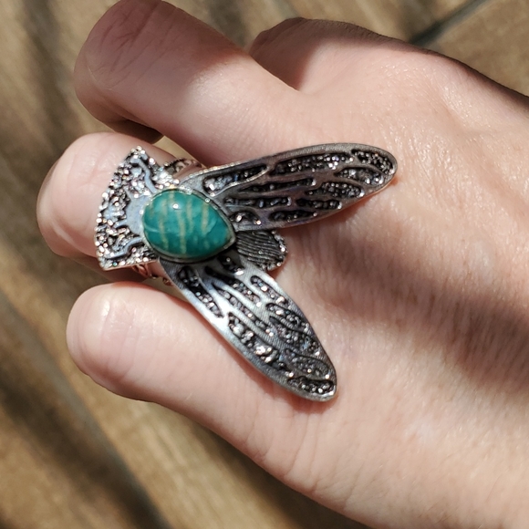 New Amazonite Flying Insect Silver Ring. - Picture 7 of 7